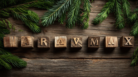 A captivating arrangement of rustic wooden blocks displaying letters on a weathered wooden surface, surrounded by lush greenery, evokes a sense of tranquility and natural beauty. Perfect for nature-inspired themes.の素材