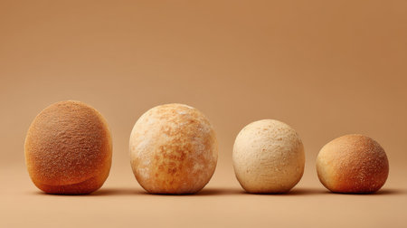 A visually appealing collection of textured stone spheres displayed on a warm brown background, perfect for artistic and design inspiration.の素材