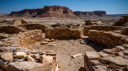 Explore the ancient stone ruins set against a stunning arid landscape, featuring unique architecture and breathtaking natural beauty.の素材