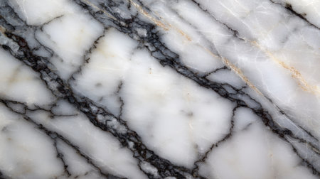 A stunning white marble surface featuring dramatic black veins, perfect for enhancing interior design and architectural projects. Ideal for backgrounds.の素材