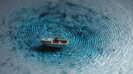 A striking image of a miniature boat floating on a vibrant blue surface, creating mesmerizing ripples that evoke serenity and creativity.の素材