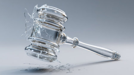 A unique sculpture of a broken gavel captures the essence of legal failure and the fragility of justice, serving as a thought-provoking piece for art enthusiasts and legal professionals alike.の素材