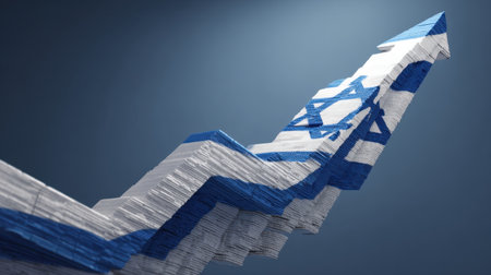 An eye-catching illustration of a financial growth graph designed with colors of the Israeli flag. This concept emphasizes upward trends and investment potential.の素材