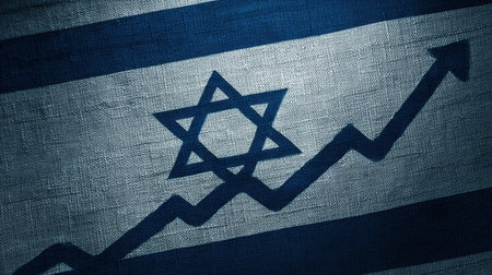 This image features a symbolic representation of economic growth with a star and an upward trend. The textured fabric background adds depth to the concept of progress and success, making it suitable for finance and business themes.の素材