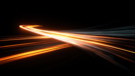 Captivating abstract image of glowing light trails creating dynamic patterns against a dark backdrop, perfect for modern design projects.の素材
