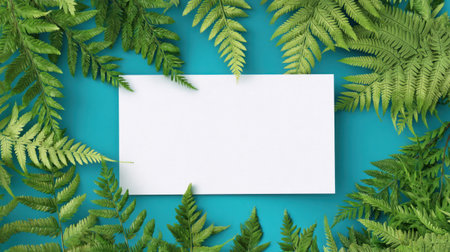 A captivating arrangement of lush fern leaves surrounding a blank space, perfect for adding your personalized text or design elements.の素材
