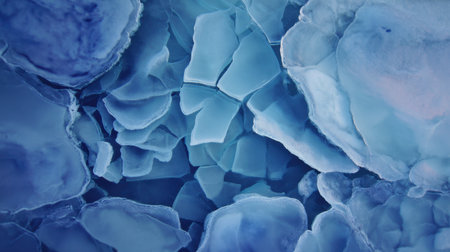 A mesmerizing abstract close-up of ice pieces showcasing various shades of blue, perfect for a cool background or artistic design elements.の素材