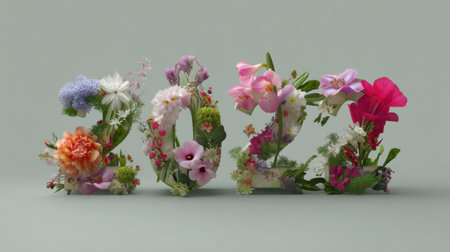 A stunning floral display shapes the year 2022, featuring an array of colorful blooms against a soft backdrop, symbolizing beauty and renewal.の素材