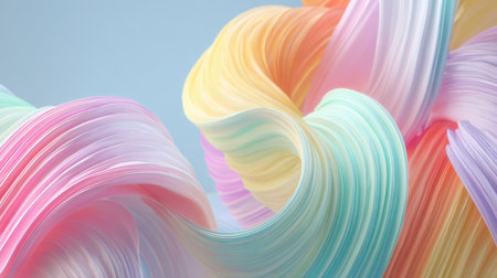 This stunning abstract image features colorful twisting swirls of paint in soft pastel shades, beautifully blending against a serene blue background.の素材