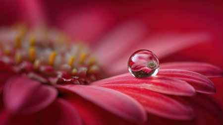 A beautiful close-up capturing a water droplet resting on a pink flower petal, showcasing intricate details and vibrant colors in nature.の素材