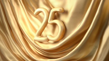 A captivating image showcasing a smooth golden satin drapery featuring the number twenty-five, perfect for celebrating milestones, events, and special occasions.の素材