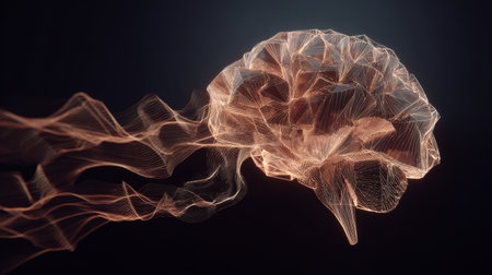 This stunning image features an abstract representation of a brain composed of light and intricate lines, evoking notions of intelligence and creativity.の素材