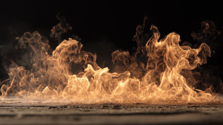 A captivating image showcasing vibrant flames rising from a surface, generating an intense and dramatic atmosphere perfect for artistic and creative use.の素材