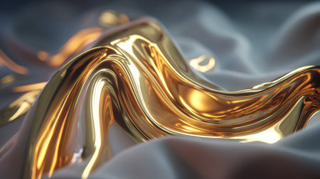 This image features smooth liquid gold elegantly flowing over soft white fabric, creating an eye-catching abstract design rich in texture and color contrast.の素材