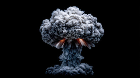 A powerful explosion showcases a massive cloud of thick smoke rising dramatically against a dark backdrop, highlighting energy and force.の素材