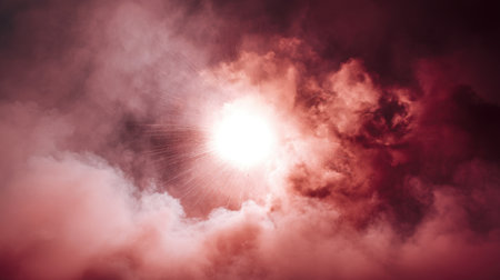 A captivating scene featuring vibrant red clouds illuminated by bright sunlight. This atmospheric image evokes a sense of beauty and tranquility, perfect for artistic and nature-inspired projects.の素材