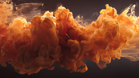A stunning representation of orange smoke swirling in dynamic forms, creating captivating textures against a dark background, perfect for artistic applications.の素材