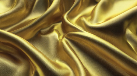 This image features exquisite golden satin fabric with soft drapery, showcasing a luxurious texture ideal for fashion and interior design.の素材