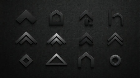 A stylish collection of modern black shapes featuring various geometric forms on a dark textured background. Perfect for creative and design-oriented projects.の素材