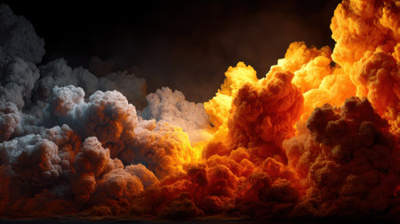 This stunning image showcases a vibrant explosion of colorful smoke and clouds, brilliantly contrasting against a dark background, creating an artistic and dramatic effect.の素材