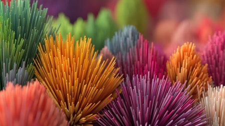 This image features an enchanting array of colorful abstract textures resembling spikes, showcasing vibrant hues and dynamic shapes. Perfect for artistic projects.の素材