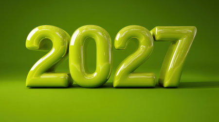 Modern and vibrant depiction of the year 2027 in bright green, ideal for New Year themes, future planning, or optimistic celebrations.の素材