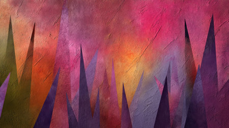 This abstract background features vibrant colors and sharp geometric shapes that create a dynamic, eye-catching visual perfect for various creative projects.の素材