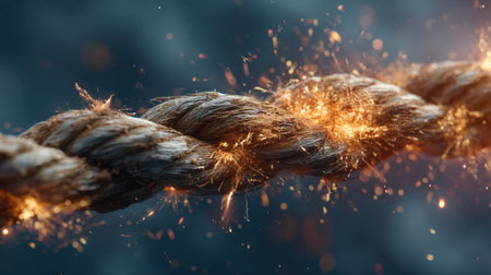 A captivating close-up of natural rope interwoven with sparkling elements set against a beautifully blurred background, creating an artistic visual masterpiece.の素材