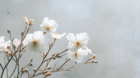 A serene arrangement of delicate white flowers against a soft, textured background, capturing nature's beauty in a tranquil setting.の素材