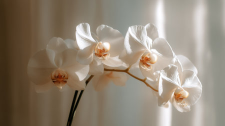 A stunning display of white orchid blooms captures the essence of elegance and tranquility, perfect for home decor or floral arrangements.の素材