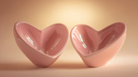 Celebrate love and creativity with these two elegant pink heart-shaped bowls, perfect for romantic table settings and festive occasions.の素材