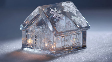 This enchanting ice house decoration features intricate snowflake designs and soft illumination, creating a cozy winter atmosphere and elegant charm.の素材