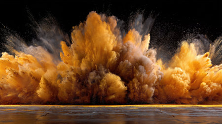 A breathtaking explosion of orange dust creates a stunning visual against a dark backdrop, showcasing the raw power and beauty of this natural phenomenon.の素材