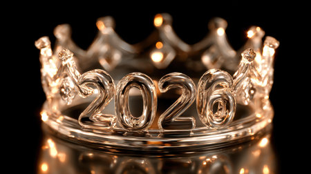 This stunning transparent crown features the year 2026, perfect for graduation or celebration events. Its elegant design shines beautifully, creating a striking visual display.の素材