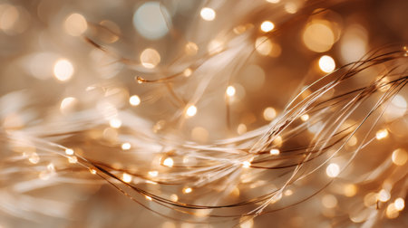 This captivating abstract image features a warm bokeh background with soft, flowing lines and glowing points, perfect for artistic designs.の素材