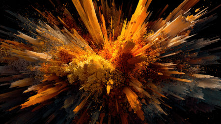 Discover a stunning explosion of energy and color in this abstract artwork, featuring vibrant orange and yellow hues that radiate dynamic movement.の素材