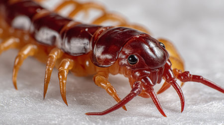 This high-resolution image showcases a vividly colored centipede with intricate details, highlighting its segmented body and numerous legs. Perfect for educational and nature-related projects.の素材
