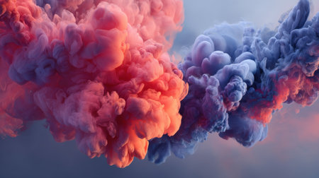 A visually stunning image showcasing vibrant pink and blue smoke clouds merging in an ethereal display, ideal for creative projects and inspirations.の素材