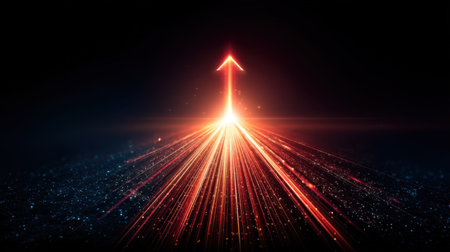 A stunning image depicting a radiant arrow of light emerging from a dark, starry background, symbolizing growth and progress in a dynamic universe.の素材