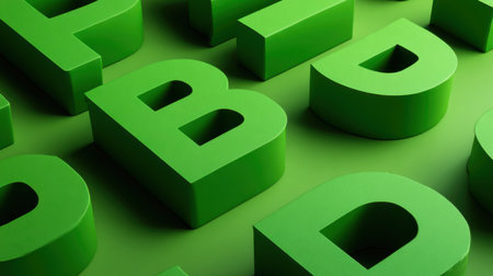 Explore the dynamic visual of bold green letters arranged in an artistic manner, perfect for creative projects and graphic design use.の素材