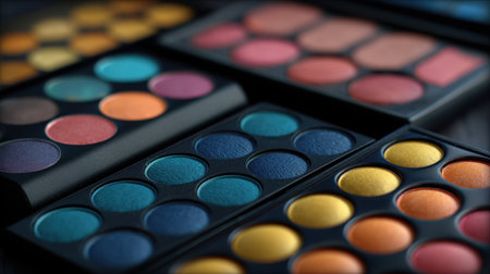 A captivating display of vibrant eyeshadow palettes showcasing a variety of colors and textures ideal for makeup enthusiasts and professionals.の素材