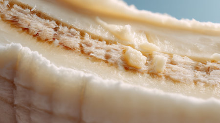 This macro shot captures the exquisite texture and detail of a natural raw material, showcasing its soft hues and intricate lines against a calming background.の素材