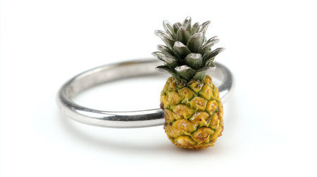This one-of-a-kind ring showcases a delicate miniature pineapple charm set on a sleek silver band, perfect for adding playful elegance to any outfit.の素材