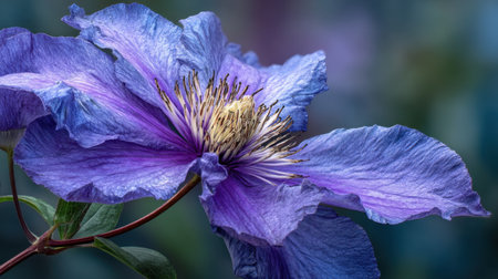 This stunning close-up captures the intricate details of a vibrant purple flower, showcasing its delicate petals against a softly blurred background, perfect for nature lovers.の素材