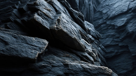 Explore the serene beauty of a rocky canyon where textured stones and deep shadows create a dramatic natural landscape, inviting tranquility.の素材