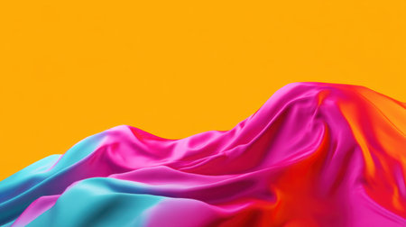 This image features a vibrant and colorful drapery with smooth folds and a bright orange backdrop, ideal for creative projects and artistic designs.の素材