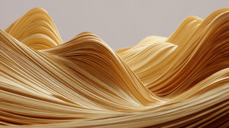 Discover an abstract portrayal of waves formed by intertwining lines in soft yellow tones. This artwork showcases elegance and minimalism in a fluid design.の素材