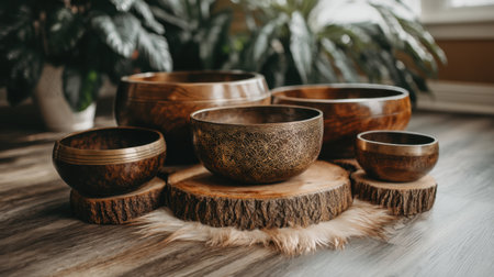This stunning collection of unique wooden bowls showcases fine craftsmanship and rustic charm, perfect for enhancing any cozy indoor space.の素材