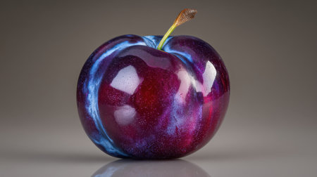 This captivating image features a beautifully crafted plum, showcasing a unique glossy finish and stunning cosmic color swirls, perfect for creative projects.の素材