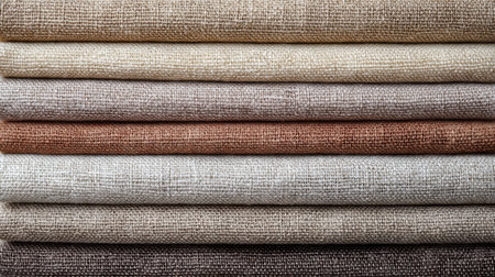 A beautiful array of soft textured fabric layers in neutral tones, perfect for home decor, upholstery, and creative design projects. Ideal for adding warmth and style.の素材